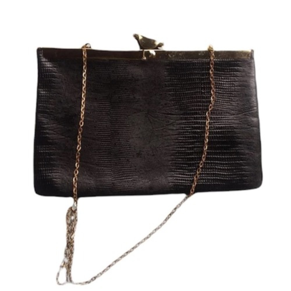 VINTAGE 70s Etra Black Evening Bag Pebbled‎ Leather Handbag Clutch Convertible